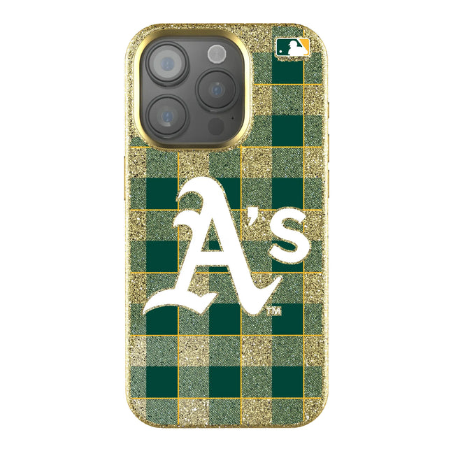 Oakland Athletics Plaid Bling Phone Case for Apple iPhone