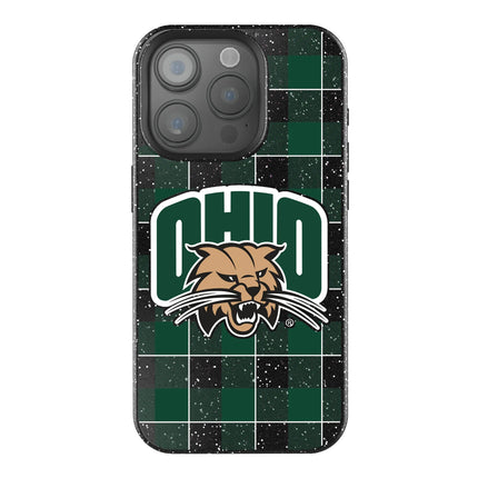 Ohio University Bobcats Plaid Black Bling Phone Case for Apple iPhone