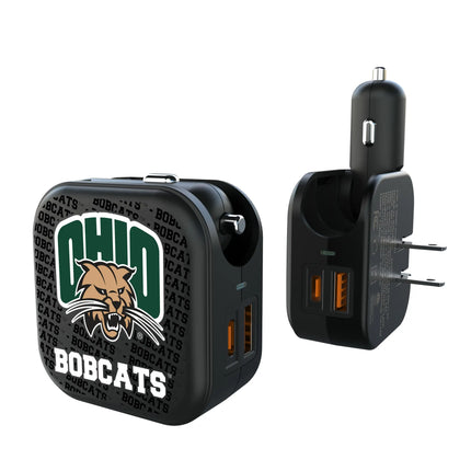 Ohio University Bobcats Text Backdrop 2 in 1 USB A/C Charger