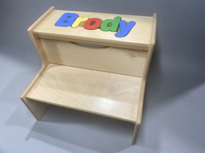 Personalized 2 Step Puzzle Stool - Natural