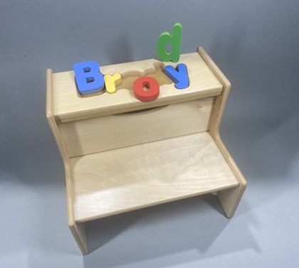 Personalized 2 Step Puzzle Stool - Natural