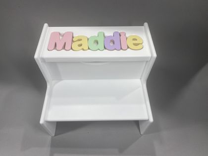 Personalized 2 Step Puzzle Stool - White
