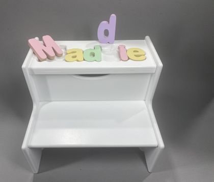 Personalized 2 Step Puzzle Stool - White