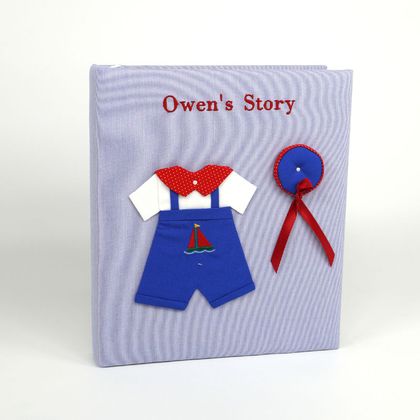 Personalized Baby Boy Jumper on Micro Stripe Cotton Baby Memory Book