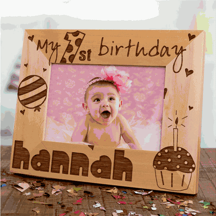 Personalized Baby Girl's 1st Birthday Wood Picture Frame