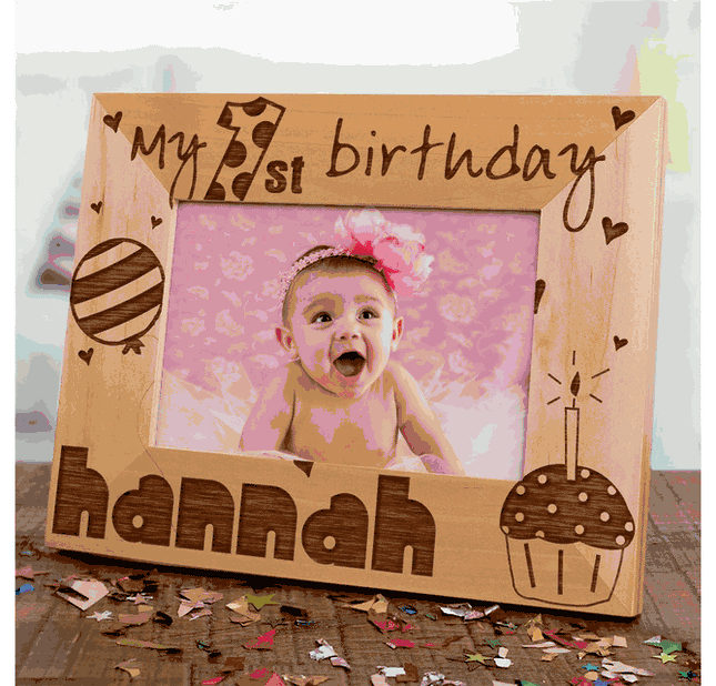 Personalized Baby Girl's 1st Birthday Wood Picture Frame