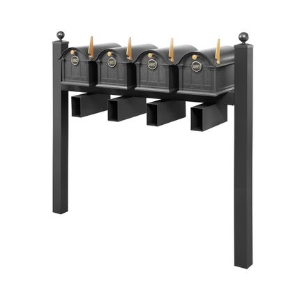 Personalized Balmoral Quad Mount Mailbox With Ball Finials, Door Medallions & Newspaper Boxes