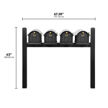 Personalized Balmoral Quad Mount Mailbox With Pyramid Caps & Door Medallions