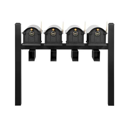 Personalized Balmoral Quad Mount Mailbox With Pyramid Caps, Door Medallions & Newspaper Boxes