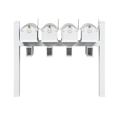 Personalized Balmoral Quad Mount Mailbox With Pyramid Caps, Door Medallions & Newspaper Boxes