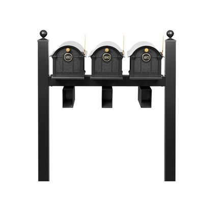 Personalized Balmoral Triple Mount Mailbox With Ball Finials, Door Medallion & Newspaper Box