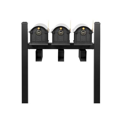 Personalized Balmoral Triple Mount Mailbox With Pyramid Caps, Personalized Door Medallion & Newspaper Box