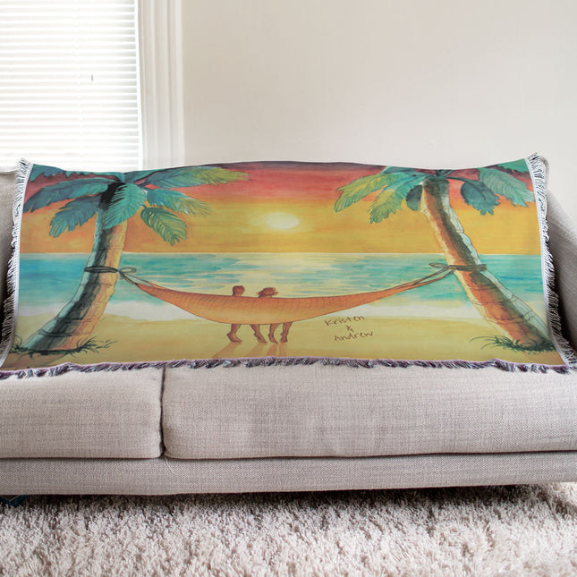 Personalized Beach Sunset Tapestry Throw