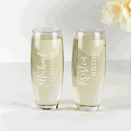 Personalized Bride And Groom Stemless Flute Set