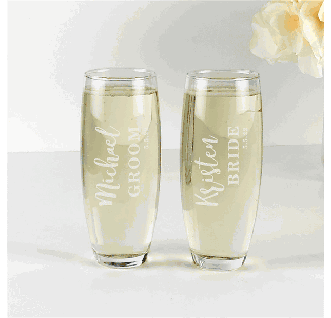 Personalized Bride And Groom Stemless Flute Set