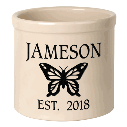 Personalized Butterfly 2 Gallon Stoneware Crock