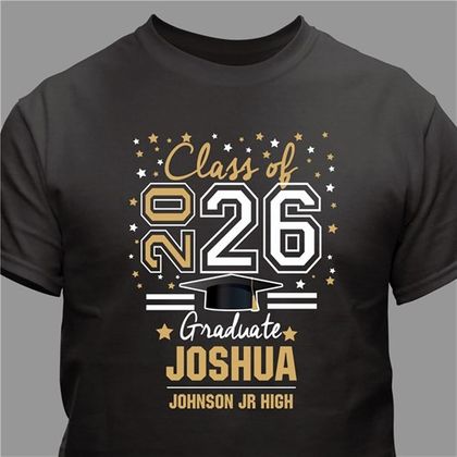 Personalized Class Of Gold And White Stars Graduation T-Shirt