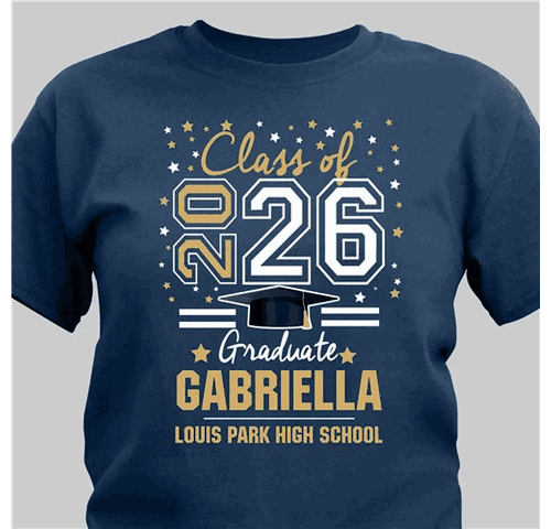 Personalized Class Of Gold And White Stars Graduation T-Shirt