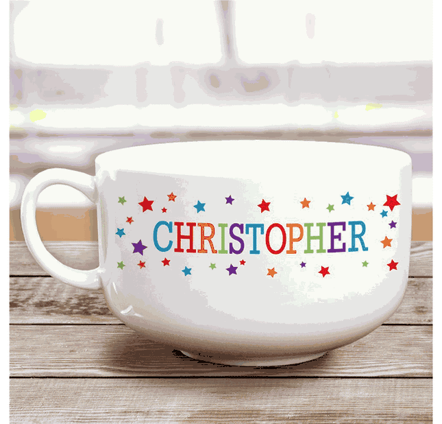 Personalized Colorful Name And Stars Ceramic Bowl