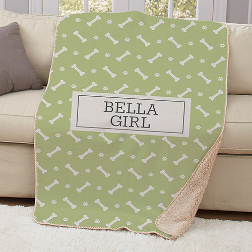 Personalized Dog Bone Sherpa Blanket