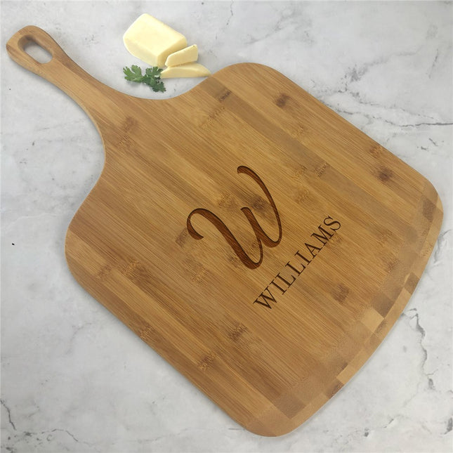 Personalized Family Initial and Name Bamboo Pizza Board
