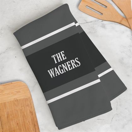 Personalized Family Name With Stripes Dish Towel