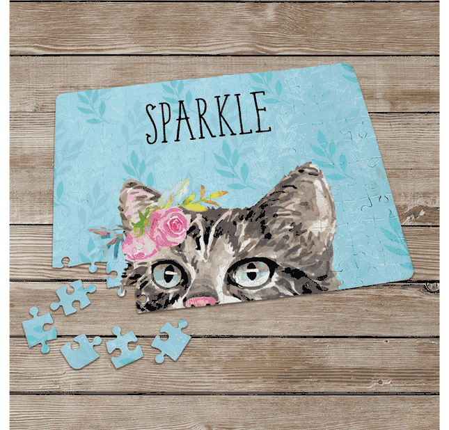 Personalized Floral Cat Name Puzzle