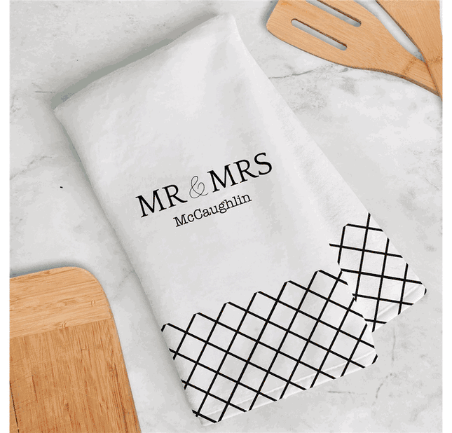 Personalized Geometric Mr. & Mrs. Dish Towel