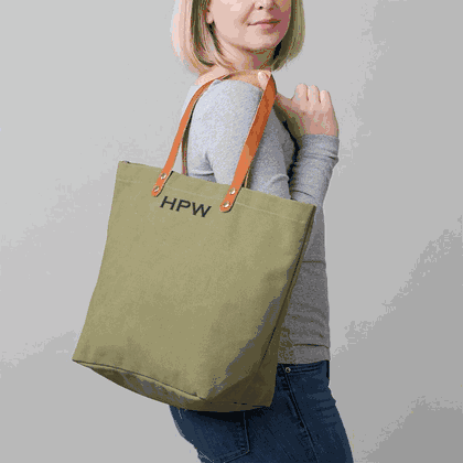 Personalized Green Washed Canvas Tote