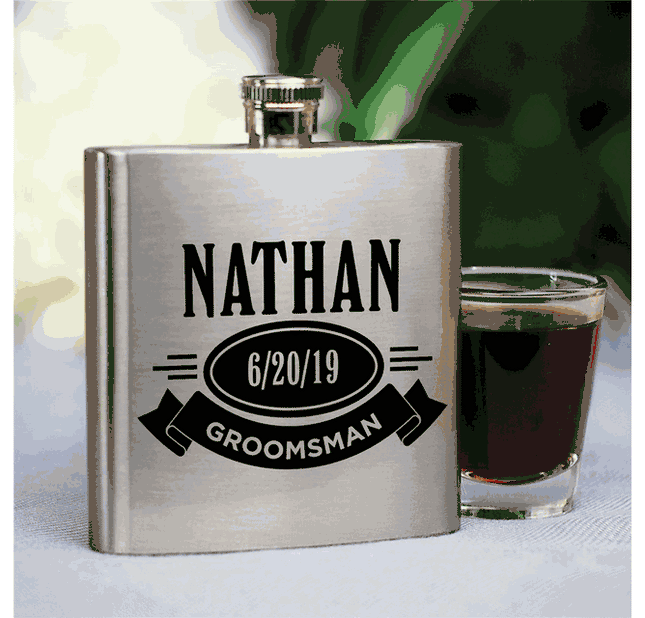 Personalized Groomsmen Banner Stainless Steel Flask