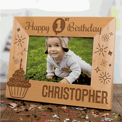 Personalized Happy 1st Birthday Wood Picture Frame