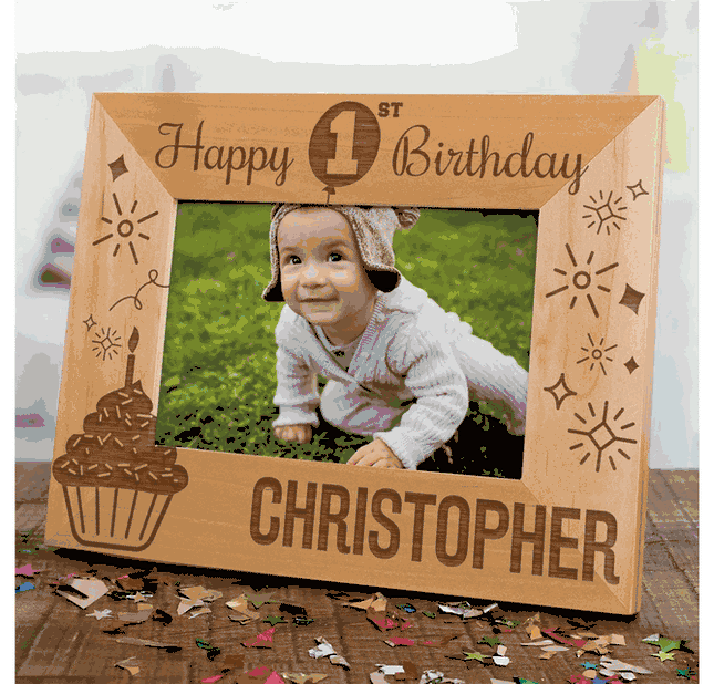 Personalized Happy 1st Birthday Wood Picture Frame