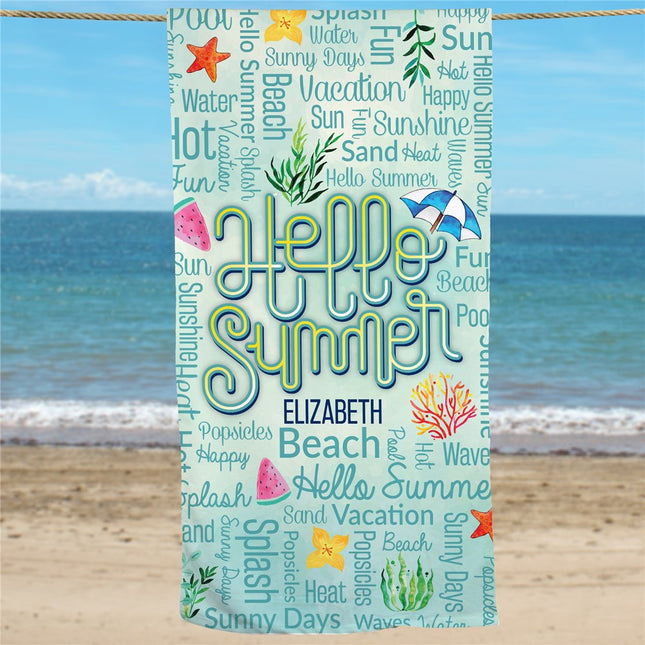 Personalized Hello Summer Beach Towel
