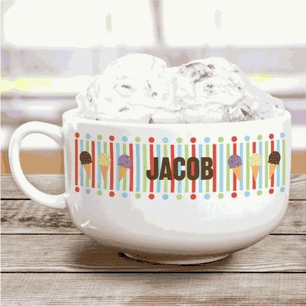 Personalized Ice Cream Stripes & Polka Dots Bowl