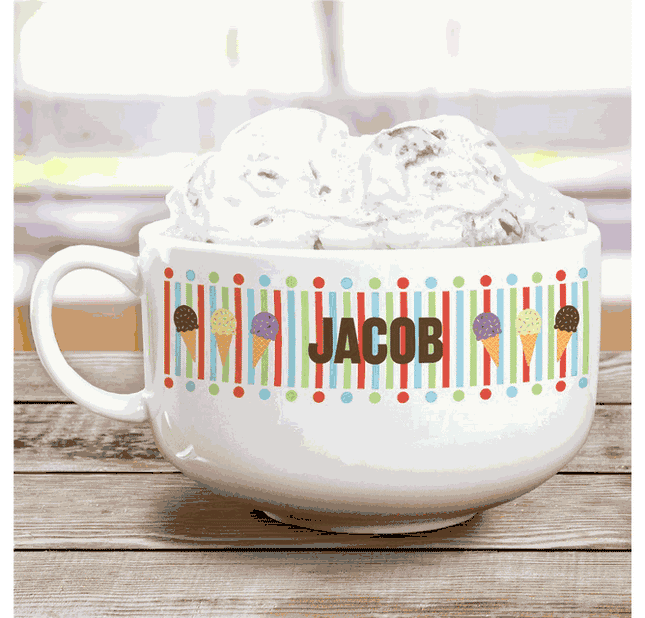 Personalized Ice Cream Stripes & Polka Dots Bowl