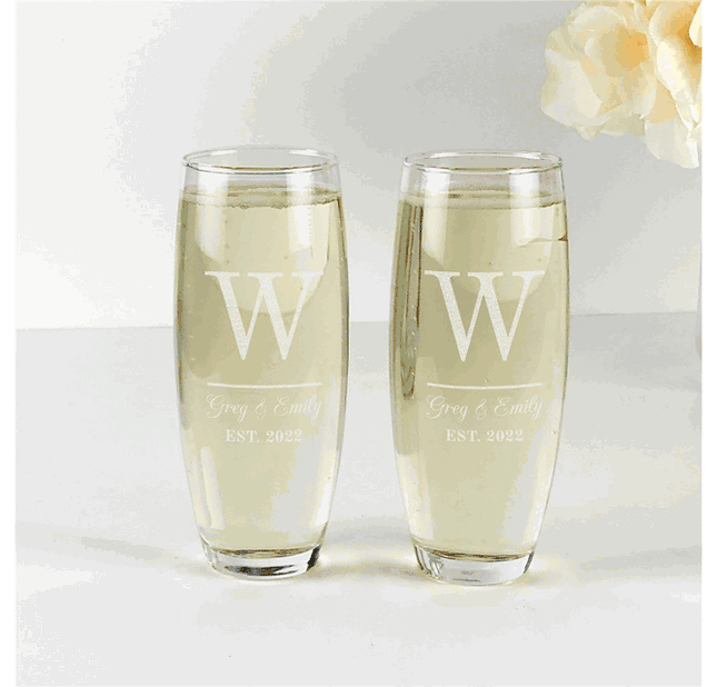 Personalized Initial And Names Stemless Flute Set