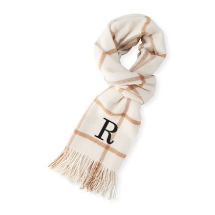 Personalized Initial Camel & Tan Blanket Scarf