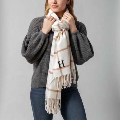 Personalized Initial Camel & Tan Blanket Scarf