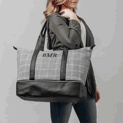 Personalized Initial Glen Plaid Luggage Tote