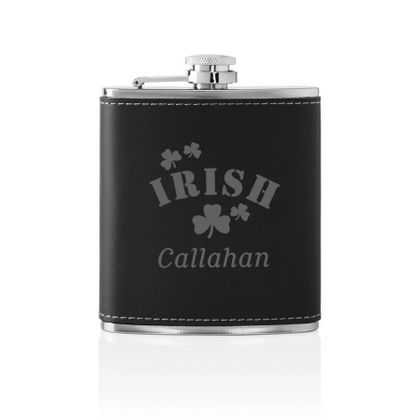 Personalized Irish Shamrocks Leather Flask Set