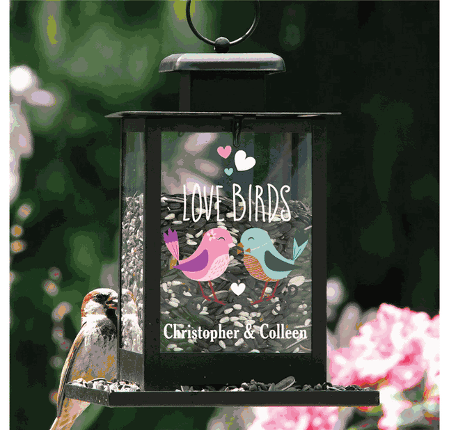 Personalized Love Birds with Hearts Bird Feeder