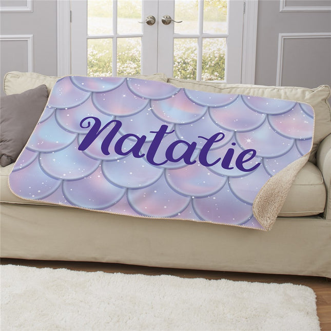 Personalized Mermaid Scales Sherpa Blanket
