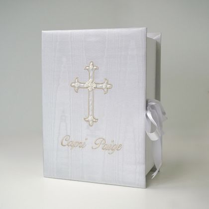 Personalized Moire Medium Baby Keepsake Box with Cross