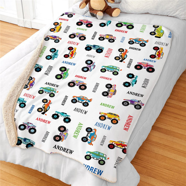 Personalized Monster Truck Sherpa Blanket