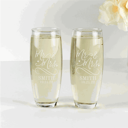 Personalized Mr. & Mrs. Stemless Flute Set