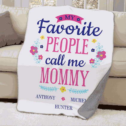 Personalized My Favorite People Call Me Floral Sublimated Lined Sherpa Throw - 50 x 60