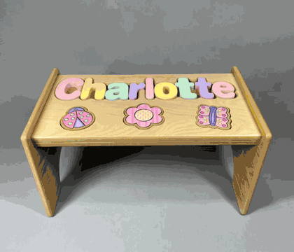 Personalized Name & Symbol Puzzle Stool - Natural