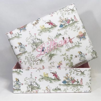 Personalized Nursery Rhyme Over the Moon Toile Large Baby Keepsake Box