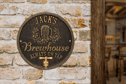 Personalized Oak Barrel Beer Pub Plaque