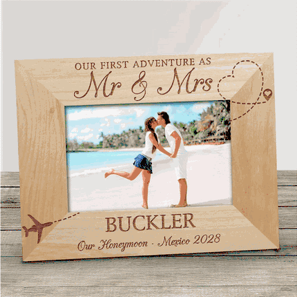 Personalized Our First Adventure As Mr & Mrs Wooden Picture Frame